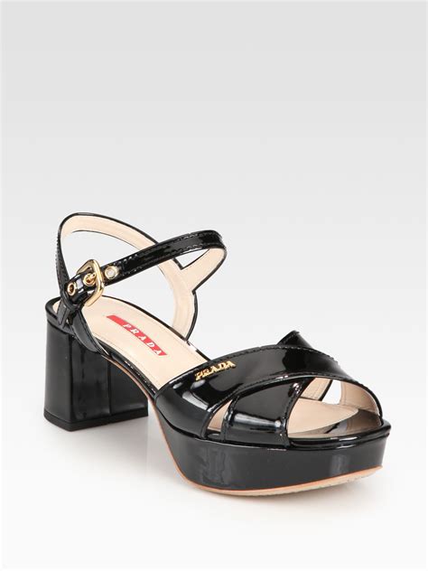 prada patent leather chunky heel criss cross sandal|prada platform heels.